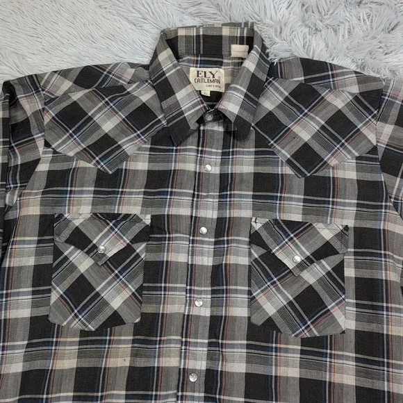 Vintage Ely Cattleman Shirt Mens L Gray Western Pearl Snap Rancher Rodeo Chore - Picture 9 of 10